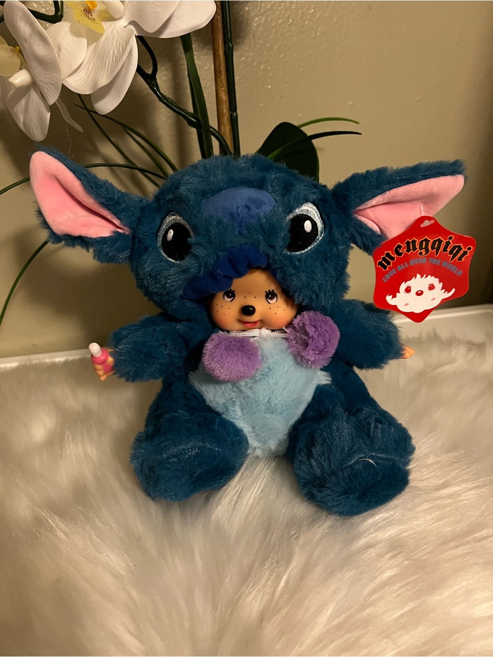 Monchhichi in Blue Stitch-Style Plush Costume